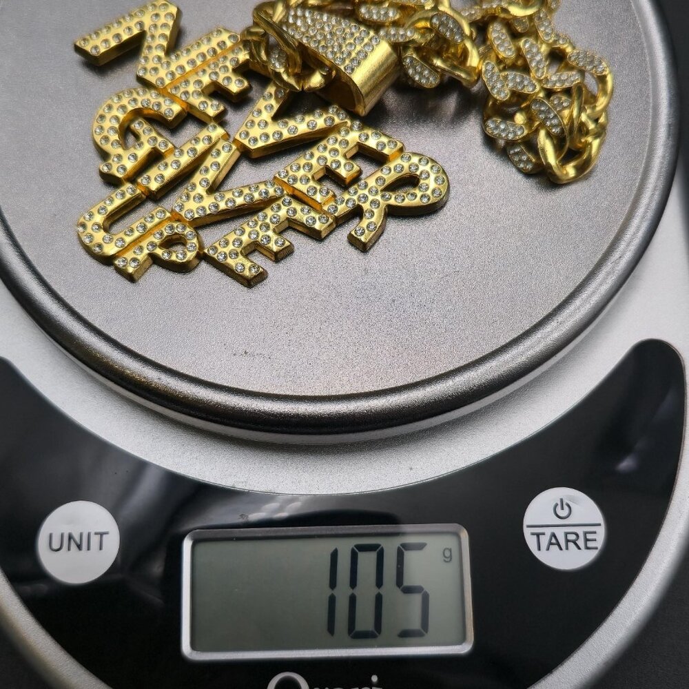 20 Inch Gold Plated Never Give Up Pendant Bling Necklace B983 - Picture 10 of 10